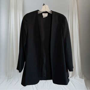 Talbots Petites Careerwear Black Open Front Longline Duster Blazer NWT Size 10P